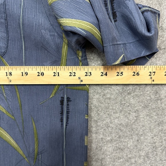 Tommy Bahama Hawaiian Aloha Shirt Mens M 100% Silk Blue-Gray Green Leaves Camp - Picture 7 of 9